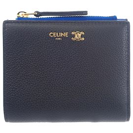 Céline Portafoglio Compatto Triomphe Celine in Pelle di Vitello Granulata Morbida Nera