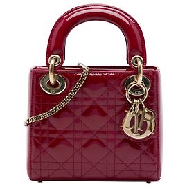 Autre Marque Dior Red Mini Patent Cannage Lady Dior