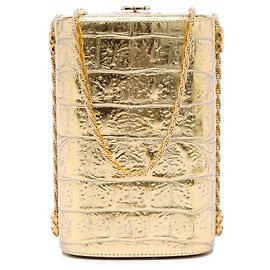 Sac Minaudière Chanel Gold Paris New York CC en cuir de veau métallisé embossé croc
