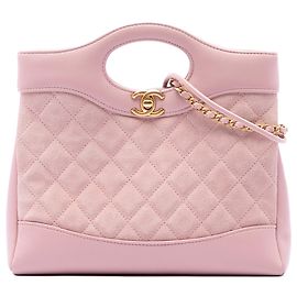 Bolsa Chanel 31 Shopping Mini em camurça e pele de cordeiro matelassada rosa