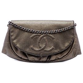 Chanel Gold CC Metallic Caviar Half Moon Wallet on Chain