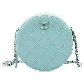 Clutch redonda Chanel Blue Quilted Lambskin Ultimate Stitch con cadena