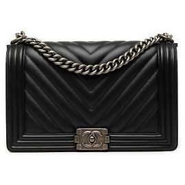 Chanel Black Medium Chevron Lambskin Boy Flap