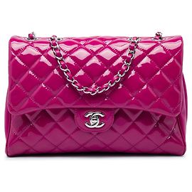 Chanel Pink Large CC Quilted Patent Double Compartment Flap