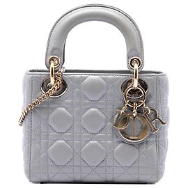 Autre Marque Dior Gray Mini Lambskin Cannage Lady Dior
