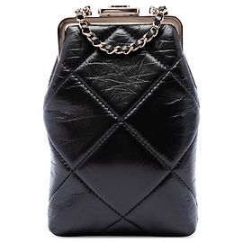 Chanel Black Small CC Quilted Lambskin Kisslock Frame Clutch