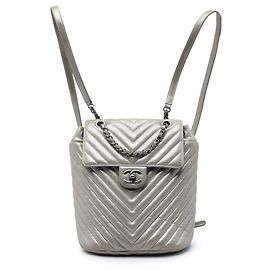 Chanel Gray Small Chevron Iridescent Calfskin Urban Spirit Backpack