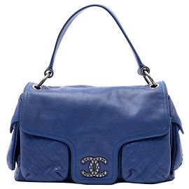 Chanel Blue Glazed Caviar Coco Rider Multi Pocket Rider Flap