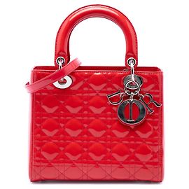 Autre Marque Dior Red Medium Patent Cannage Lady Dior