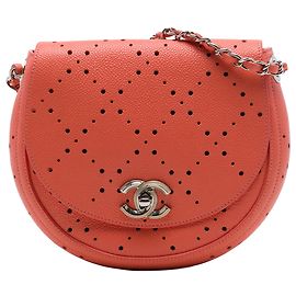 Chanel Orange Small CC Perforated Caviar Messenger Flap