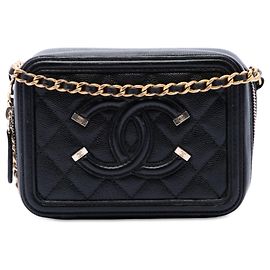 Clutch Vanity Chanel Black Caviar CC Filigree con catena