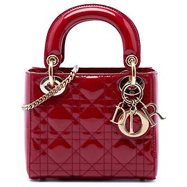 Autre Marque Dior Red Mini Patent Cannage Lady Dior
