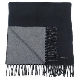 Hermès NOVO LENÇO HERMES REVERSÍVEL COM FRANJAS EM CACHEMIRE PRETO CINZA SAC SCARF