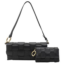 Polène NUOVA BORSA A MANO POLENE NEITI EDIZIONE DUO PELLE INTRECCIATA NERA + PORTACARTELLE BAG