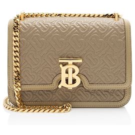 Burberry TB Monogram Small Schultertasche aus geprägtem Leder mit Klappe und Kette