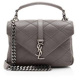 Autre Marque Bolsa de Ombro Média College em Couro Matelassê de Diamante com Monograma Saint Laurent