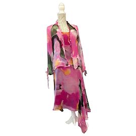 Autre Marque Gérard Pasquier Seiden-Set aus Kleid und Jacke mit Blumenprint