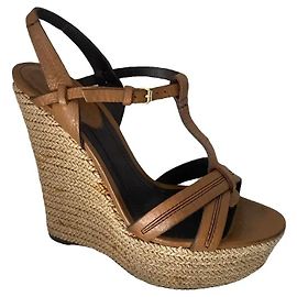 Burberry Brown Leather Wedge Sandals