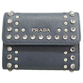 Portafoglio tri-fold Prada in pelle blu navy