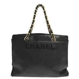 Chanel Vintage Logo Chain Tote Caviar Medium