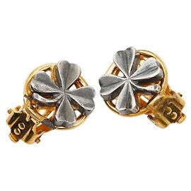 Brincos de pressão Chanel Clover Vintage 96P banhados a ouro