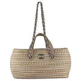 Bolso Chanel de rafia y cuero Light Beige