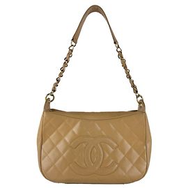 Borsa a tracolla Chanel in vitello martellato beige