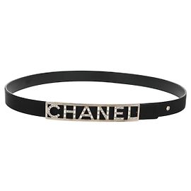 Chanel Logo Belt Leather with Metal and Crystals Thin