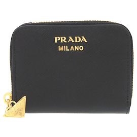 Portamonete Prada Saffiano con logo triangolo nero