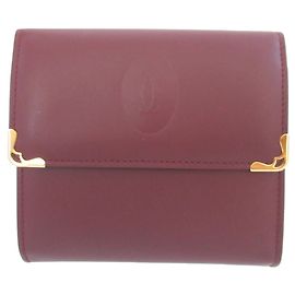 Cartier Must Leder Geldbörse Bordeaux Red mit Doppeldruckknopf