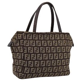 FENDI Zucchino Canvas Handtasche Braun Auth 203176