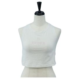 FENDI Camiseta Tank Cropped de Algodón Blanco Rosa Auth 202322M