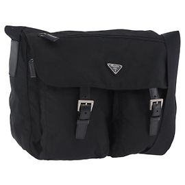 Bolsa de Ombro PRADA Nylon Black Silver Auth 197698A