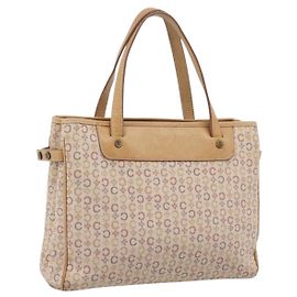 Céline Borsa a mano CELINE C Macadam Canvas Beige Tono Oro Auth 201317