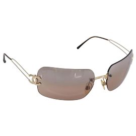 Gafas de sol sin montura CHANEL CC metal Brown CC Auth am12584M