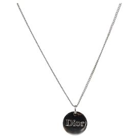 Colar Christian Dior Metal Prateado Auth ka6100