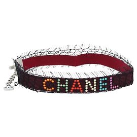 CHANEL Choker Halskette aus Seide Bordeaux CC Auth 197258V