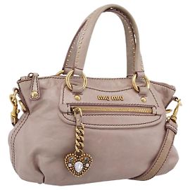 Borsa a mano Miu Miu Vitellolux in pelle 2way Rosa Tono Oro Auth 202628V