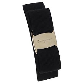Fermi capelli Salvatore Ferragamo Vala Valletta Canvas Black Gold Auth SW2863V