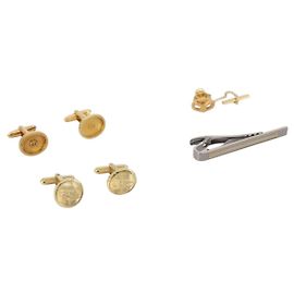 Autre Marque SAINT LAURENT dunhill Manschettenknöpfe und Krawattennadel 4er-Set Metall Goldfarben Silberfarben Auth BA15443