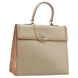 Céline Borsa a mano CELINE Macadam Canvas PVC Beige Gold Auth mr2906