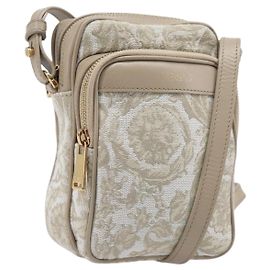 Borsa a tracolla VERSACE Canvas Beige Gold Auth 200702V
