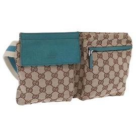 GUCCI GG Canvas Sherry Line Gürteltasche Beige Silver 28566 Auth 202696A