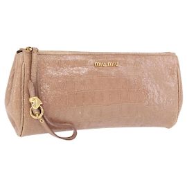 Borsa Clutch Miu Miu Pelle Beige Oro Auth 203407A