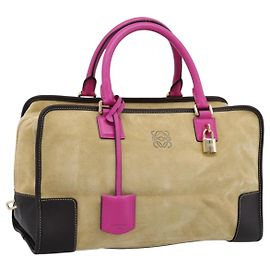 Bolsa de mão LOEWE Anagram Amazona 36 em couro camurça Beige Gold Auth 197287V