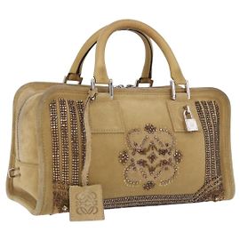 Borsa a mano LOEWE Amazona 30 in camoscio beige argento autentica 202990V