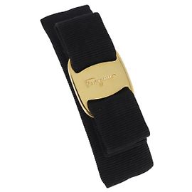 Fermi capelli Salvatore Ferragamo Vala Valletta Canvas Black Gold Auth SW2864