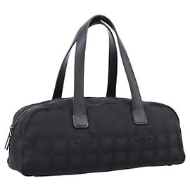Bolso de mano CHANEL New Travel Line de lona negro y plata CC Auth 201402A