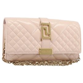 VERSACE Greca Goddess Schulterbörse mit Kette aus Leder Pink Gold Auth 200687V