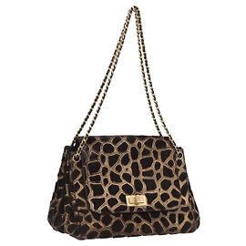 Bolsa de Ombro com Corrente CHANEL 2.55 couro Harako Brown Gold CC Auth 202903SAV